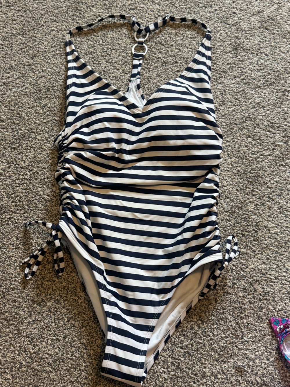 Kona Sol Navy and White Striped One-Piece Swimsuit